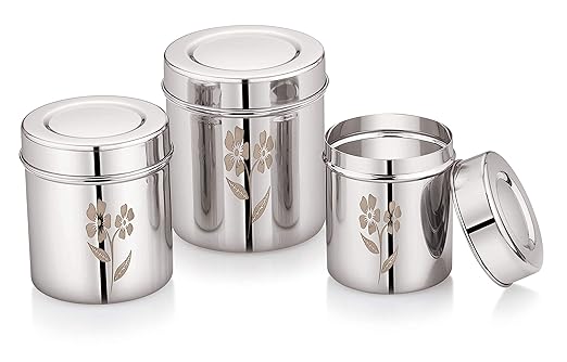 Mukti Stainless Steel Food Storage Jars & Containers|Dabba Set|Gourmet Flora 3pcs Set|300/450/600ml