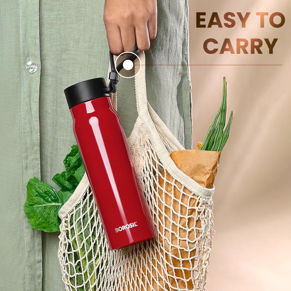 Bliss Red Stainless Steel Bottle – 500 mL (BLISOS00RD38) | Hot & Cold Thermosteel Water Bottle for Office & Daily Use