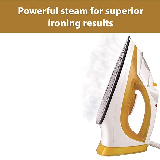 Usha SI 3816 Steam Iron 1600 W with Easy-Glide Non-Stick Soleplate, Powerful Steam Output, 280 Ml Water Tank (Yellow & White), 1600 Watts