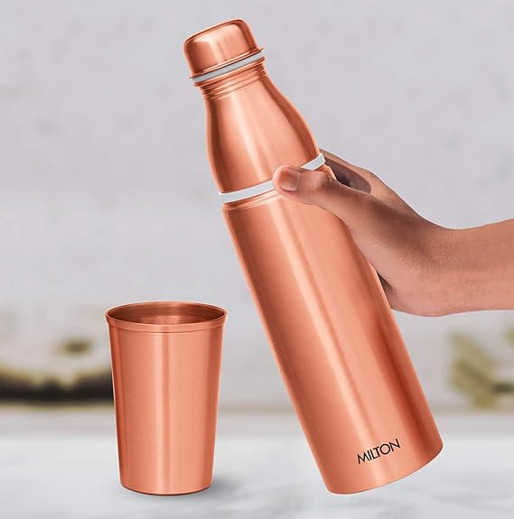 Milton Copper Combo 1000 Bottle with Tumbler, 890 ml,Durable & Rust Proof Tamba Bottle with Glass for Drinking,100% Pure Copper, BPA Free, Leak Proof, Boosts Immunity