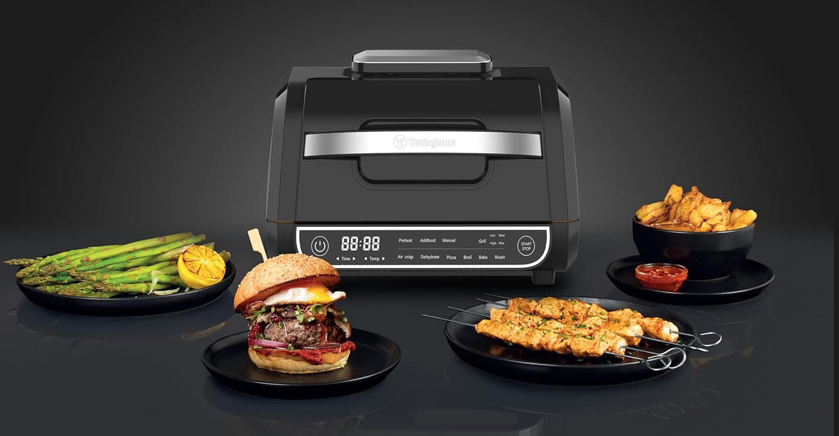 8-in-1 1700W 6L Digital Air Grill | Grill, Roast, Air Fry, Dehydrate, Broil, Bake, Pizza & Manual | Temp Control upto 230°C, Flip Alert