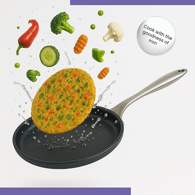 Prabha Black Eisen Cast Iron Dosa Tawa With Steel Handle