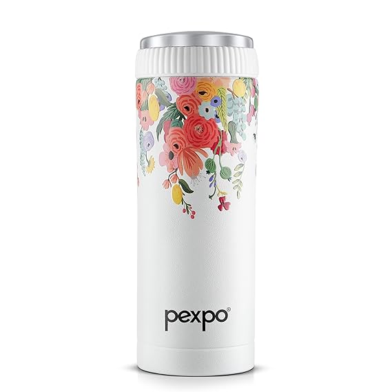 Pexpo Crypto Art 500 ISI Certified Hot & Cold Flask -Black UV Flower Print Stainless Steel - 430ml | Vacuum Insulated Thermosteel Flask| Leak Proof| Thermos Mug| Travel Mug | Adults| Boys & Girls