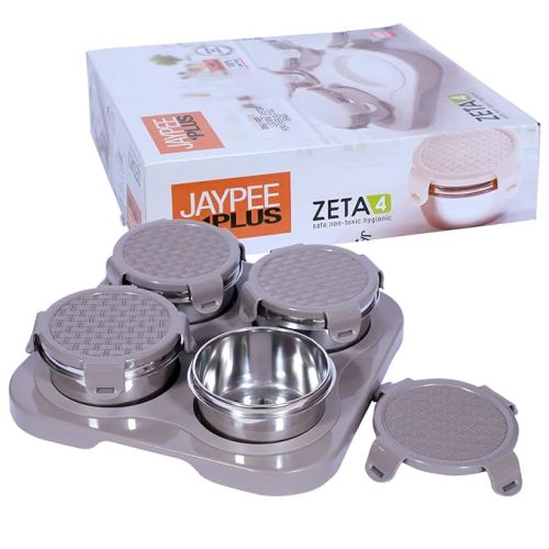 Jaypee plus ZETA-4 Airtight Inner Stainless Steel Set of 4 Dry Fruit Container 4N -350 ml Mirror Grey