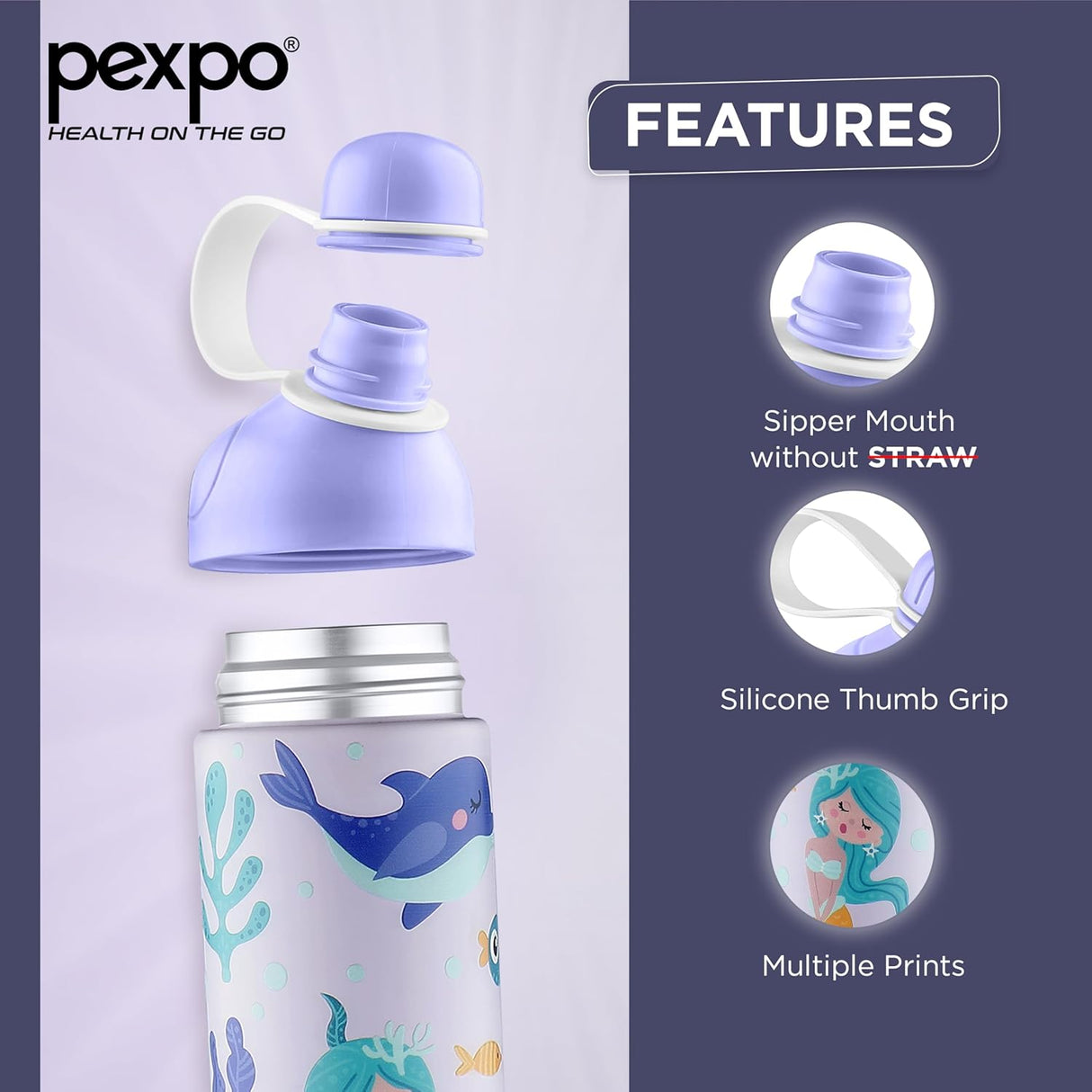 Pico 500 Cute Sipper 470ml Mermaid UV Printed Design – Hot & Cold Stainless Steel Kids Water Bottle, Vacuum Insulated, Leak Proof, RCB Edition