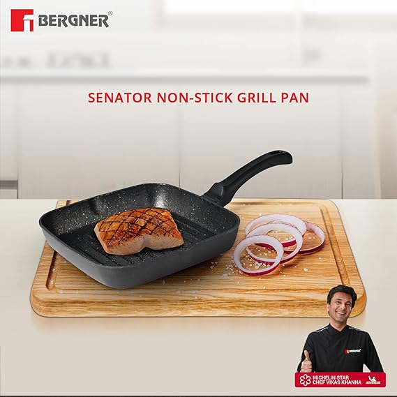 Senator Diecast Aluminium Non-Stick Square Grill Pan (Black, 24cm) BGIN-2569