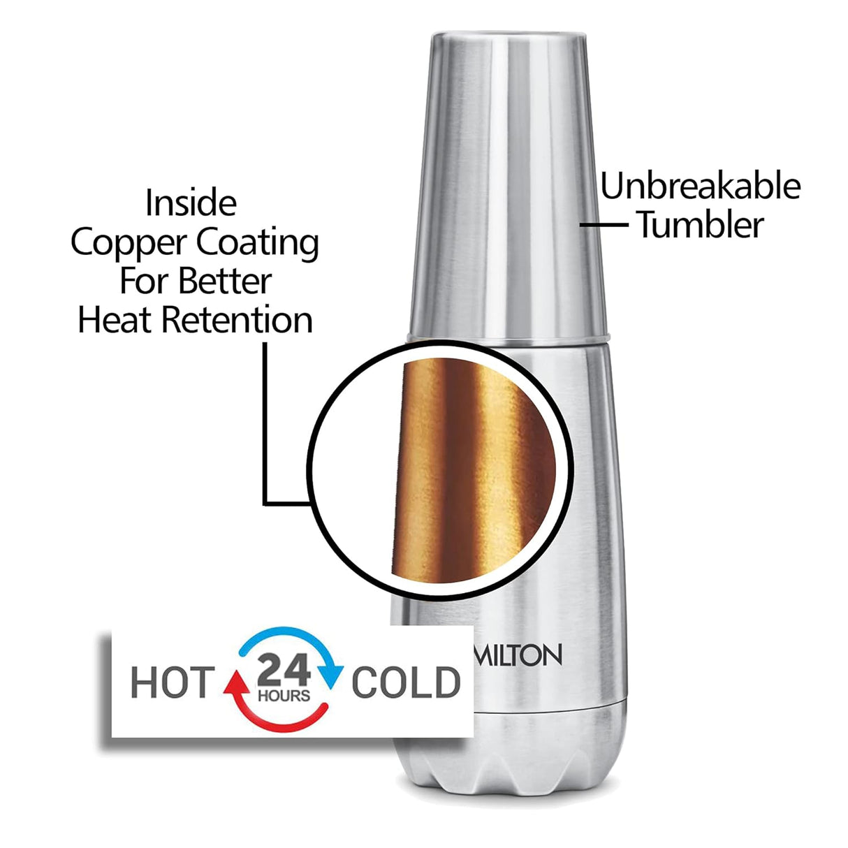 Vertex Steel 500 Thermosteel Hot or Cold Water Bottle with Stainless Steel Tumbler, 500 ml