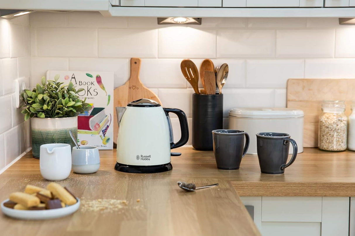 1.0 L Colours+ Kettle | Stainless Steel 2400 W, Cream | Quick Boil Function, Removable Limescale Filter, External Water Level Indicator, Small Travel Kettle | 24994-70