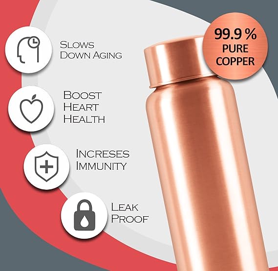 Milton Copper Aqua 1000 Bottle, 950ml, 100% Pure Copper, BPA Free Water Bottle, Leak Proof, Office Bottle, Boosts Immunity, Supports Digestive & Liver Health, Ayurveda Inspired