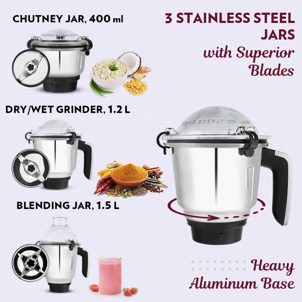 Borosil Grande Mixer Grinder 1000 W, 3 Jars