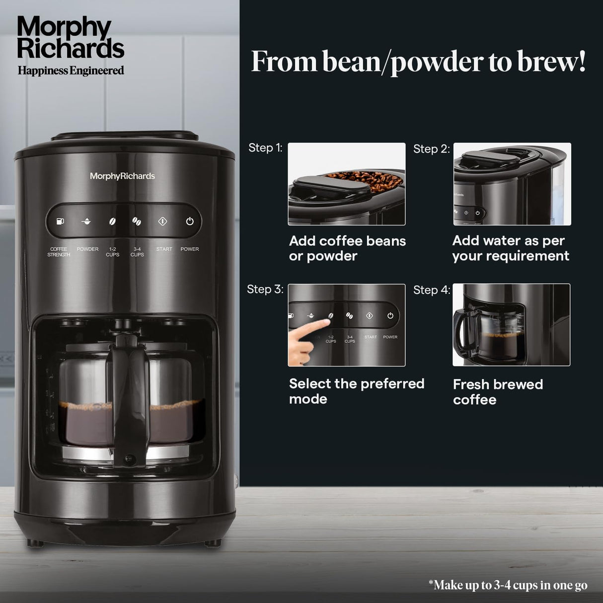 Brew Blend Coffee Maker – 600W Drip Coffee Maker, 6-Cups Capacity, Grind & Brew Function, Anti-Drip Function