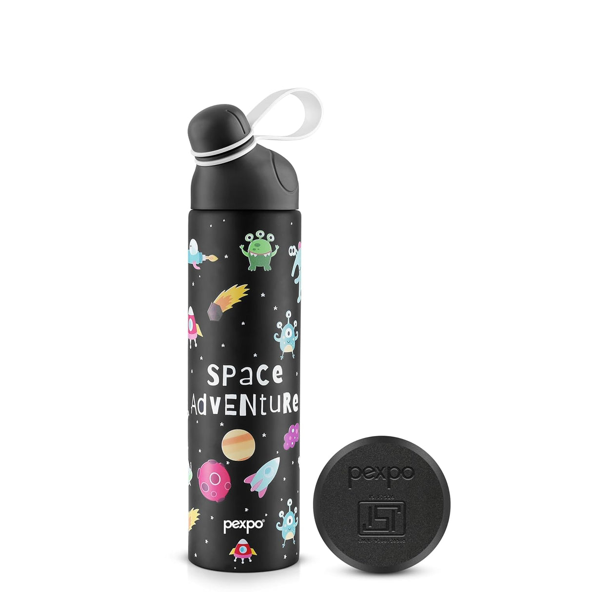 Pexpo Pico 500 Cute Sipper|Hot & Cold Stainless Steel Water Bottle for 6+ Years Kids - 470ml, Space UV Printed Design |Vacuum Insulated|Leak of & BPA Free|School, Picnic, Travel| RCB Edition