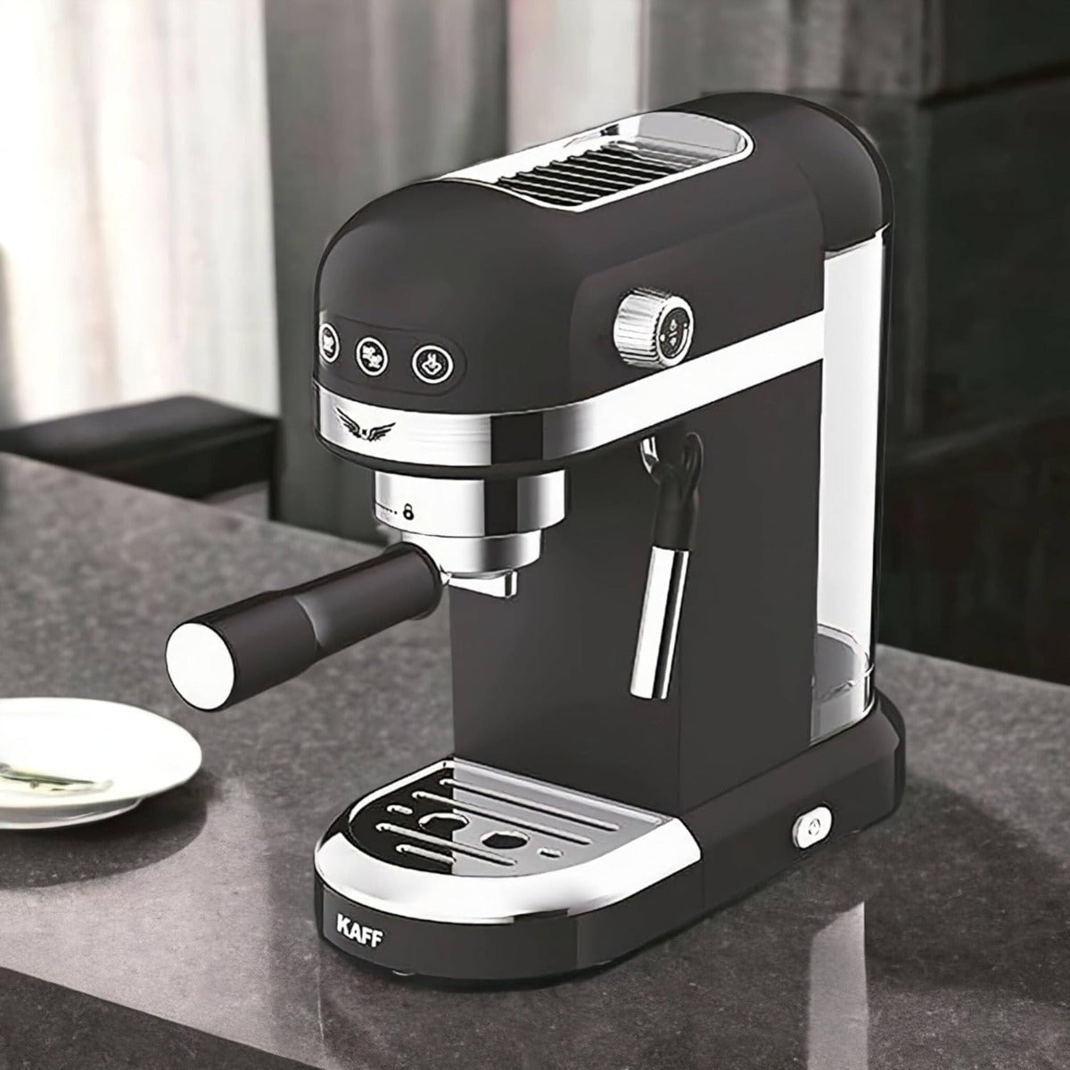 FONTANA BLACK Free Standing Coffee Machine | 19-Bar High Pressure | 1350W | Touch Control | Hot Milk & Steam Function