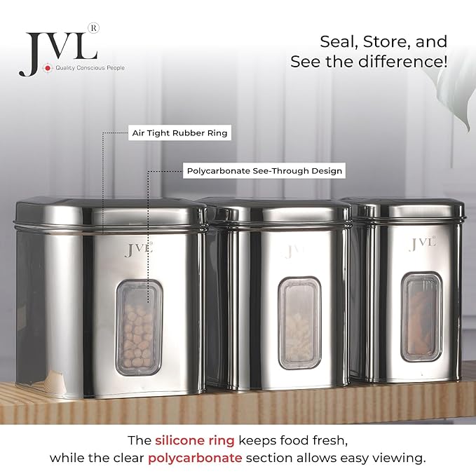 Classicware Stainless Steel Flossy Window Canister with See-Through Window (1 Pc) 3.6L FW-6