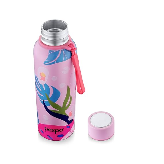 Bravo Thermoflask 700ml Pink Leaf Design – ISI Certified Hot & Cold Stainless Steel Water Bottle