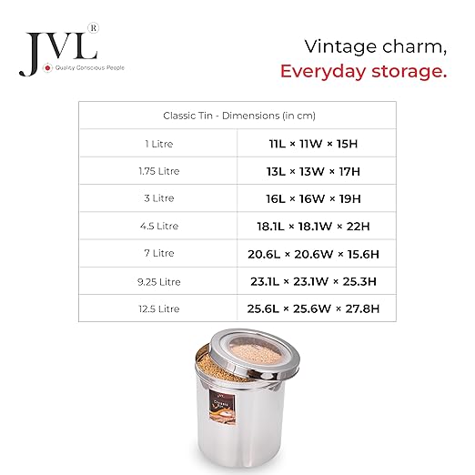 JVL Classicware Classic Stainless Steel Storage Tin with See-Through Lid | Mirror Finish, Airtight, Rust-Resistant Container for Spices, Grains, Snacks & Dry Fruits, Durable & Easy to Clean (2.8 L) CLT - 3