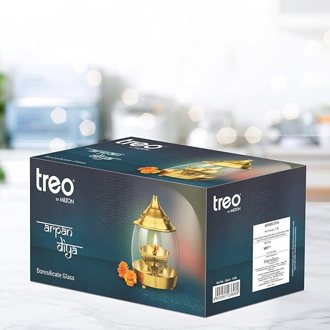 Treo Arpan Decorative Brass Diya with Curved Glass Cover Small