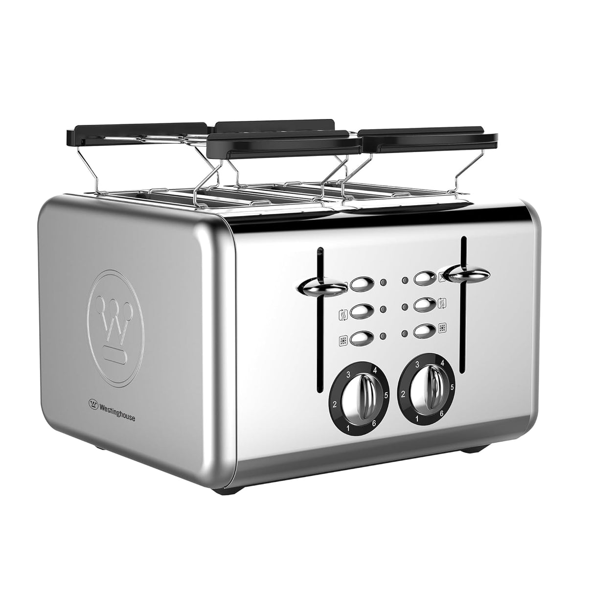 Westinghouse 4 Slice Toaster WKTTCB807SS | Self-Centering Slots | Variable Browning Control | Removable Warming Rack | Integrated Cord Storage | Cancel, Reheat, Defrost Functions | Silver