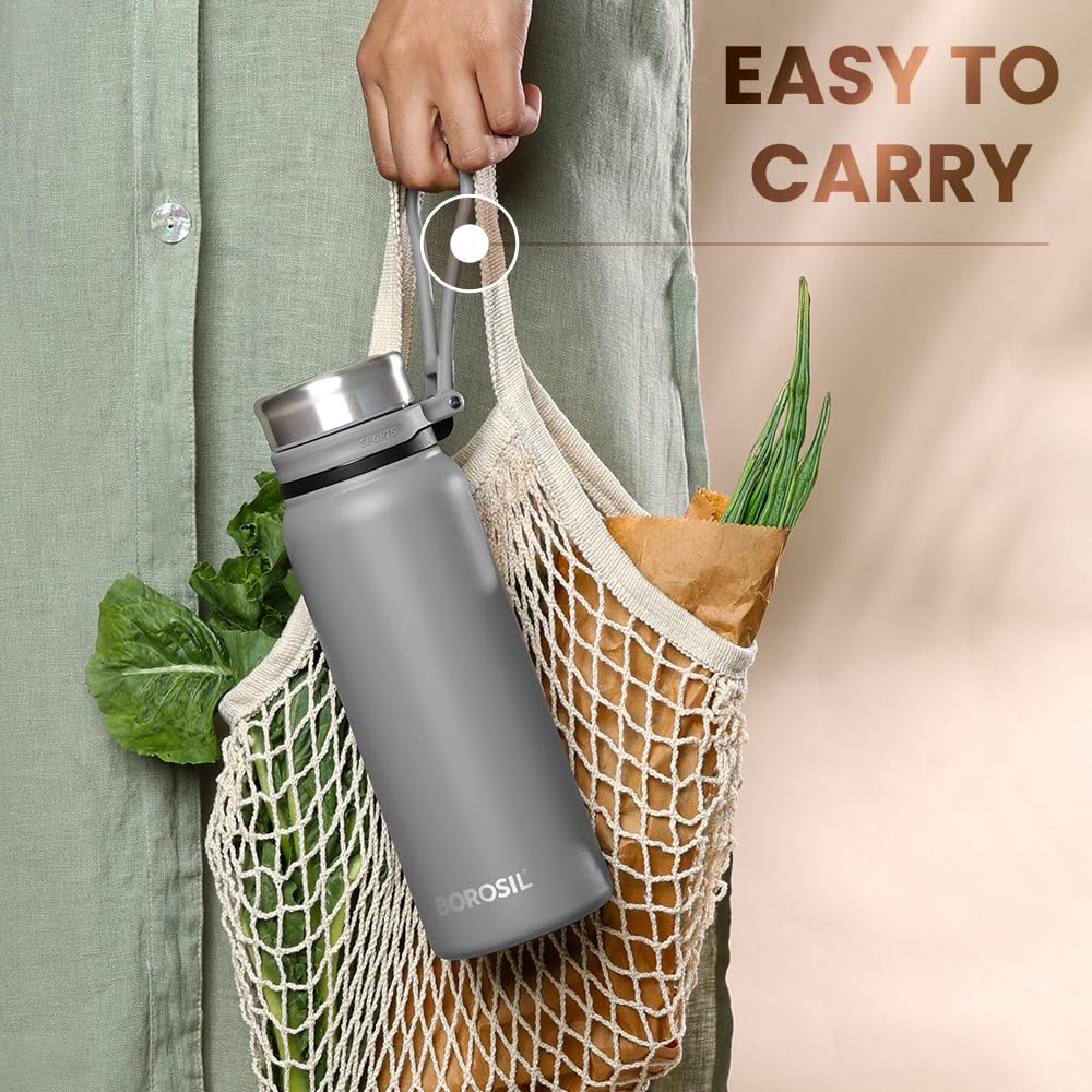 Hydra Aquafit 830ML Grey Stainless Steel Water Bottle – Ideal for Gym, Office, School (AQUAFIT 830-Grey)