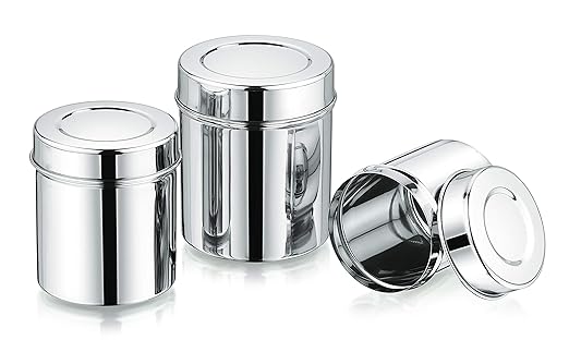 Mukti Stainless Steel Food Storage Jars & Containers|Dabba Set|Gourmet Plain 3pcs Set|300/450/600ml