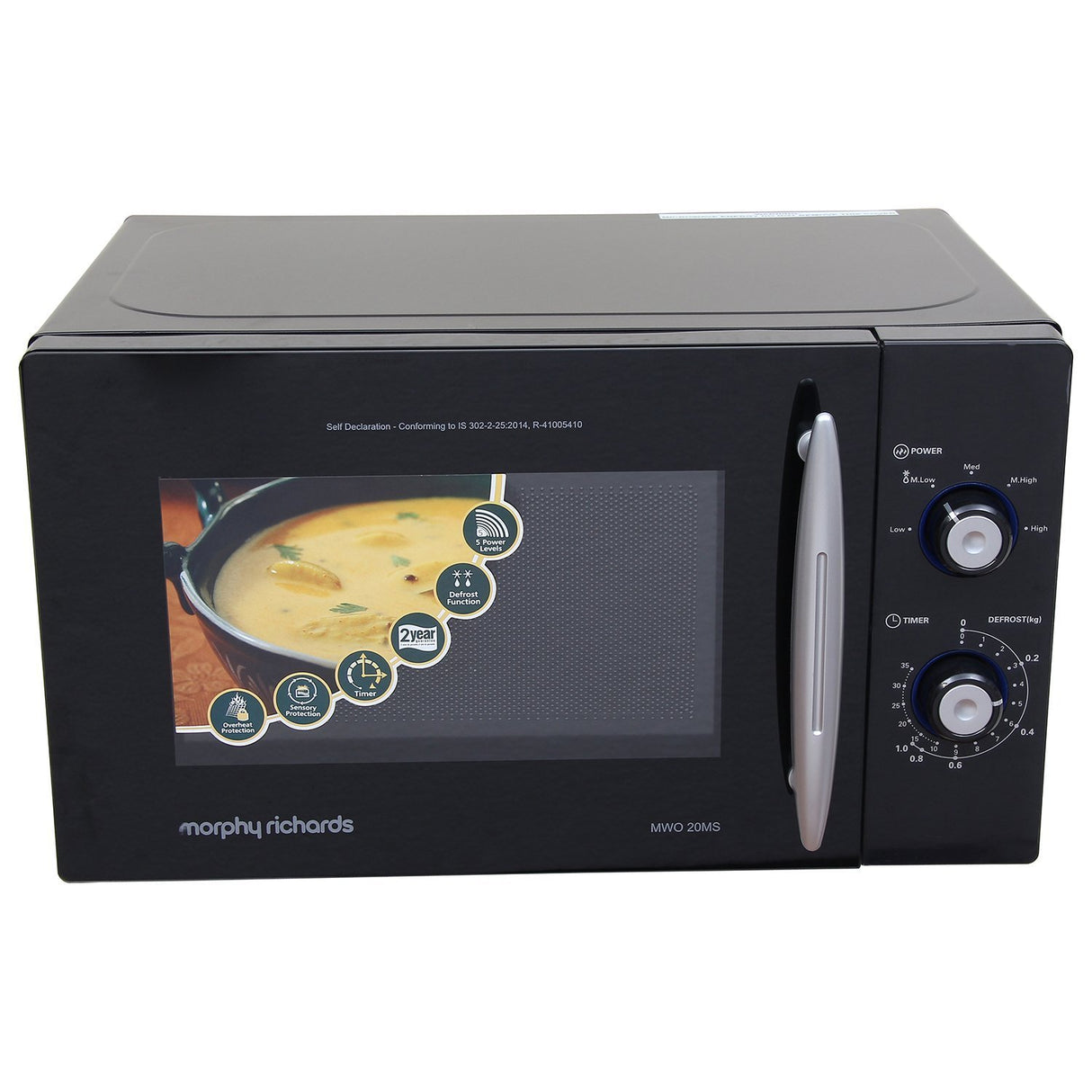 20MS 20L Solo Microwave Oven, Black – 5 Power Levels, Mirror Finish, Jog Dial Controls