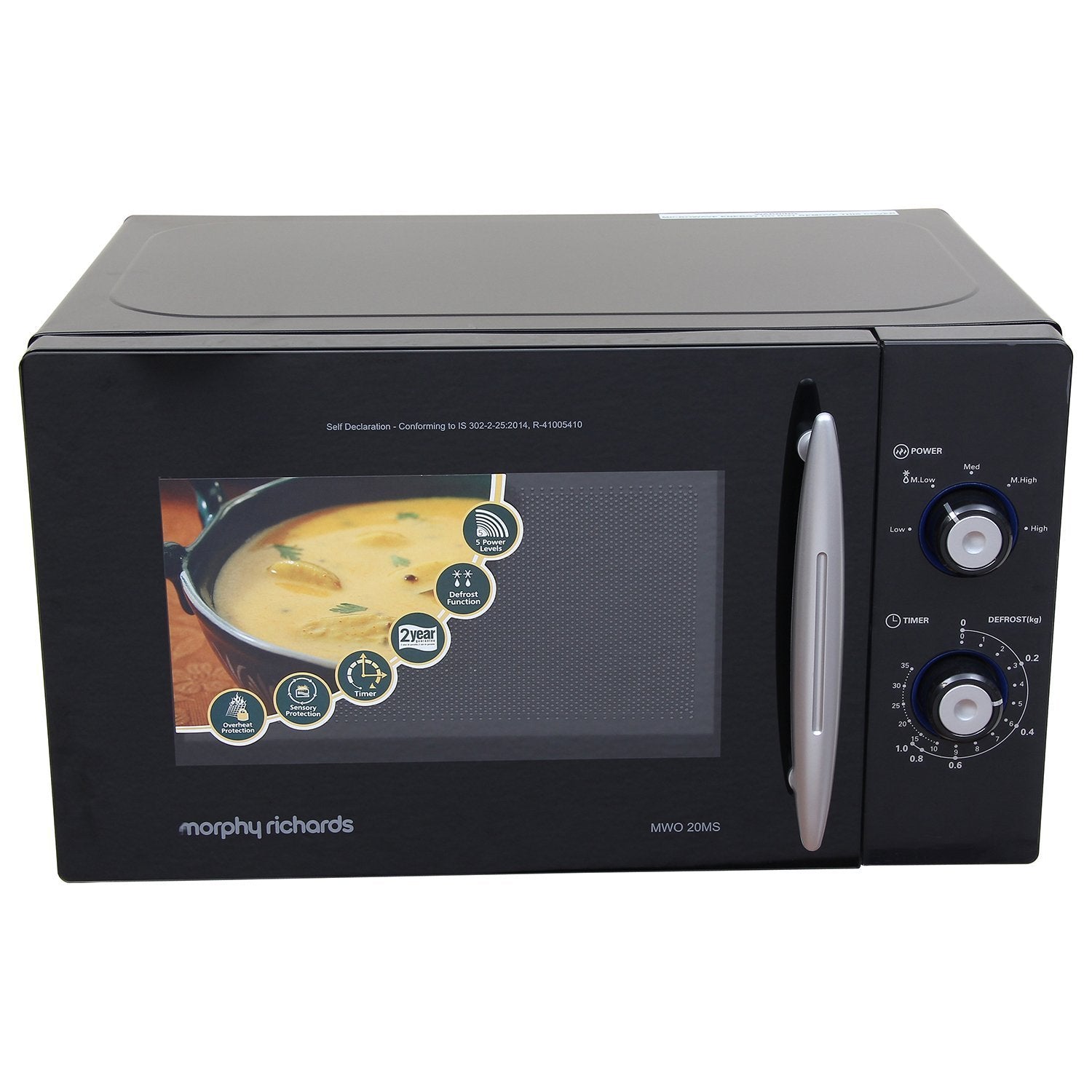 20MS 20L Solo Microwave Oven, Black – 5 Power Levels, Mirror Finish, Jog Dial Controls