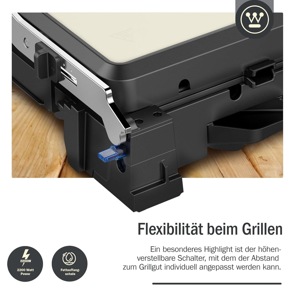 2200W Retro Contact Grill | Double Sided Non-Stick Grill Plate for Indoor Table Grilling | Opens 180° to Double Size | Adjustable Height Control | Cool Touch Handles | (White WKCG907WH)