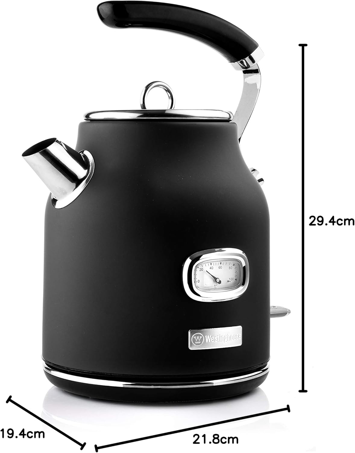Westinghouse Retro Kettle - 1.7 Liter Electric Kettle - Fast Boil - Water Boiler For Hot Drinks - Quiet Boil & Detachable Filter - 2200W Kettle (Black)
