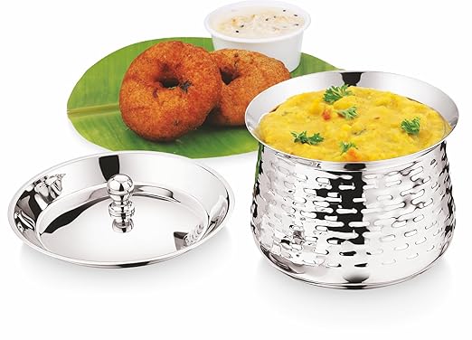 Mukti Stainless Steel Food Storage Handis & Cooking Pots|Curry Pots, Gravy, Rice Patilas, Biryani Kadhai & Topes|Mudhiras Checkers Curry & Rice Pot with Lid|2250ml x 1pc