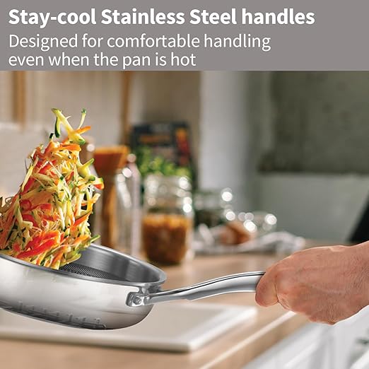 Hawkins Pro 18 cm Shielded Nonstick Triply Frying Pan, Fry Pan with Stainless Steel Handle and Glass Lid, Silver (PSNF18G)