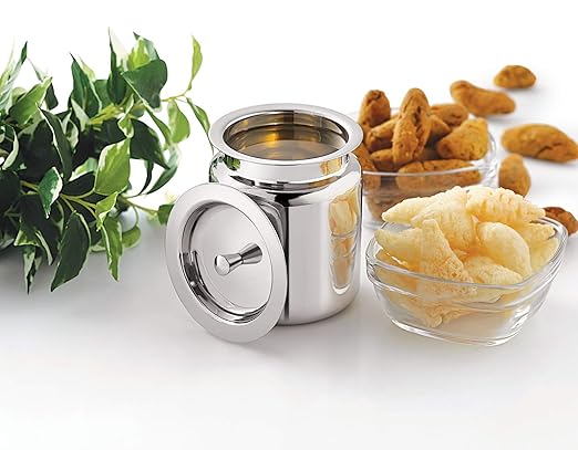 Mukti Stainless Steel Food Storage Jars & Containers|Ghee, Oil, Pickle Pot|Serving & Storing|Heritage Ghee Pot Without Spoon|450ml x 1