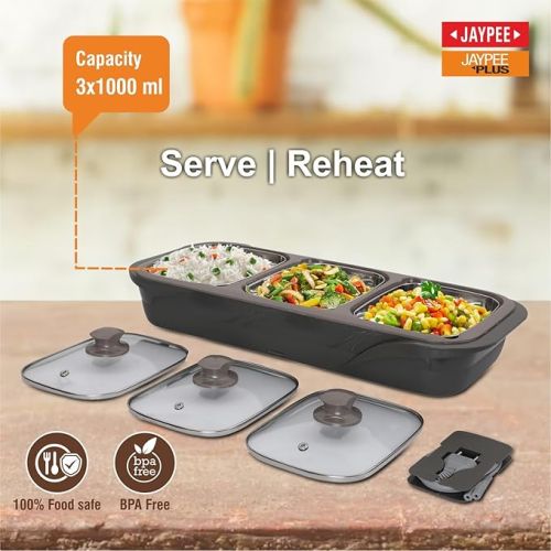 Jaypee plus E-3 ELECTRIC CASSEROLE Set 1000 ml Each capacity Bottle Grey
