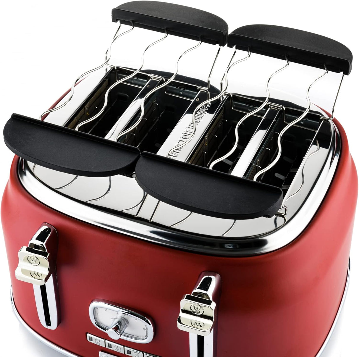 Westinghouse WKTTB809RD Red Retro Toaster | 4 Slice Capacity | 5 Settings | Adjustable Tan | Warming Rack and Crumb Tray