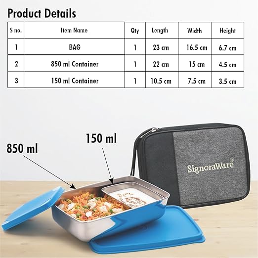 SignoraWare Compact Steel Lunch Box (Big) with Bag Avilable in RED, BLUE, EBLUE, EGREEN