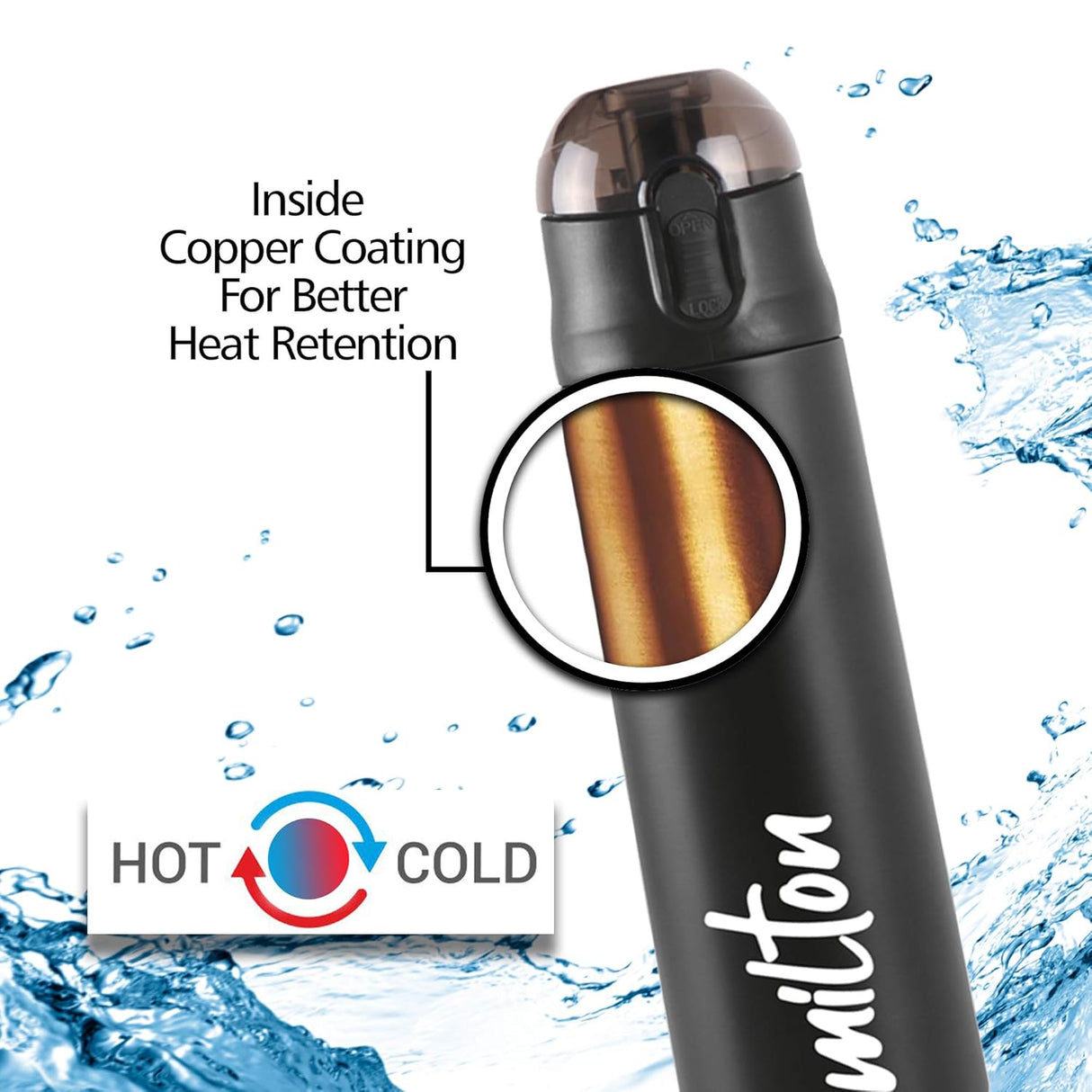 New Crown 400 Thermosteel Water Bottle 350 ml with One Touch Safety Lock, 24 Hours Hot and Cold, Leak Proof Lid, ISI Certified I Vacuum Insulated I for Office, Gym, School