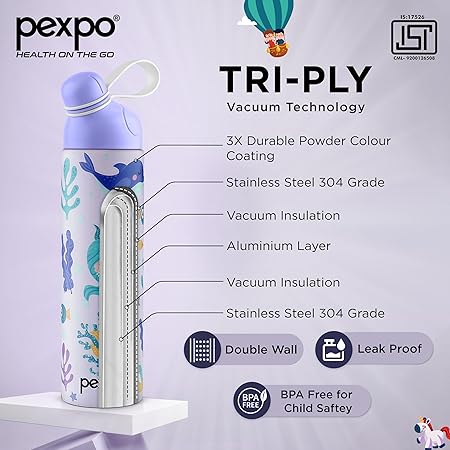 Pico 500 Cute Sipper 470ml Mermaid UV Printed Design – Hot & Cold Stainless Steel Kids Water Bottle, Vacuum Insulated, Leak Proof, RCB Edition