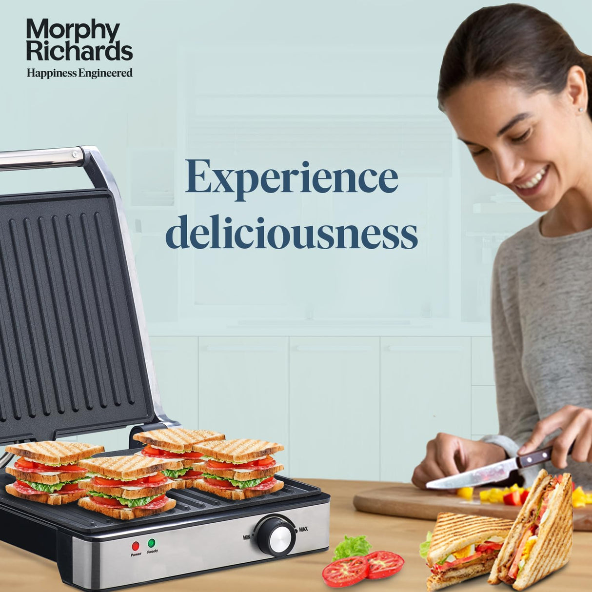 Imperio Series Sandwich Maker 73 Contact Grill, 2000W, 4-Slice, Non-Stick Coating, Adjustable Temperature Control, Black