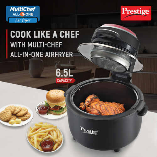 Multi-Chef All-in-One Air Fryer |80% less Oil Consumption|6.5L Capacity |1200 Watts Power|Airfry,Oven, Toast, Grill|See Through Lid|Advance Digital Display|Even Heat Distribution|Black