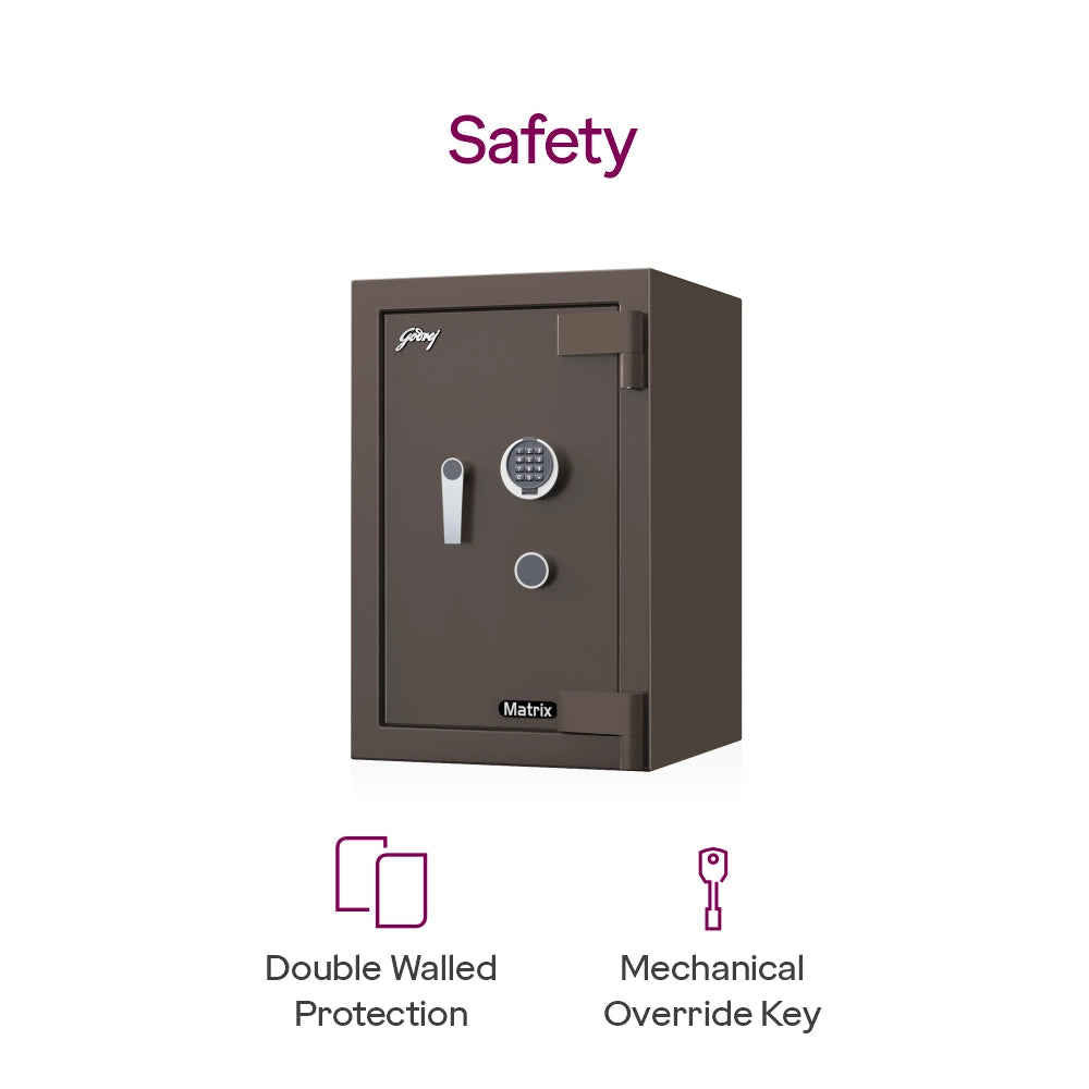 Matrix 2414 (66L) EL+KL Fire-Resistant Home Locker with Dual Lock – Coffee Brown