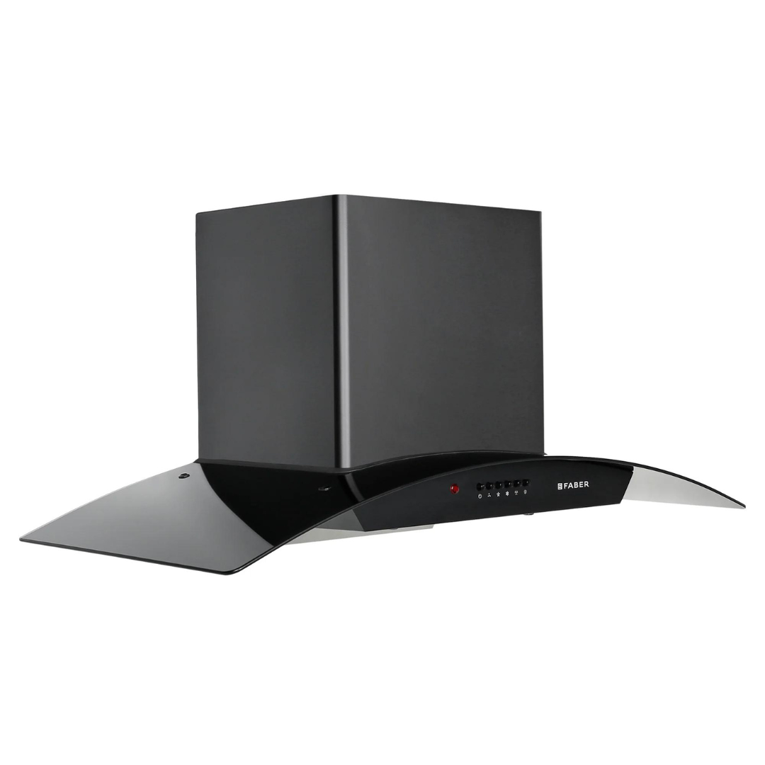 Faber Hood Alpha HC PB BK 90 1500 m鲁/hr Auto clean  Wall Mounted  Chimney Baffle Filter Touch Control & Motion Sensor Black Tempered glass With Stainless Steel