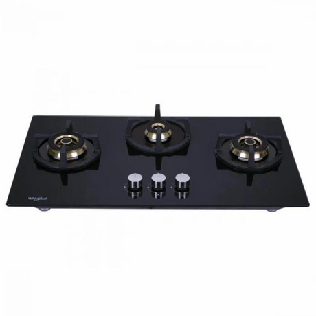 Whirlpool SMART SEAL HYBRID BRASS 753 75 cm 3 Burner Hob Smart Seal Auto Ignition (Battery Operated) Black Toughened Glass