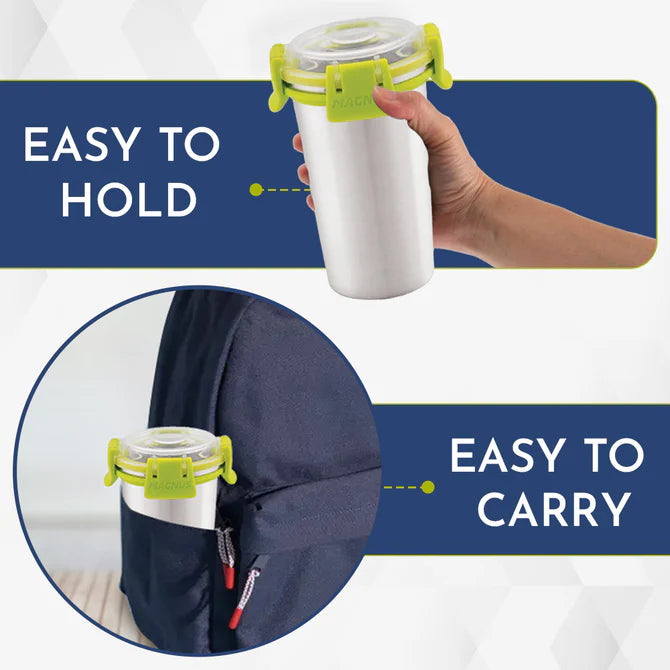 Stainless Steel Glossy Klip Lock Tumbler with Lid and Straw - 350ml | Leak-Proof & Airtight Tumbler - Ideal for Travel, Office, Kids | Perfect for Juice, Buttermilk