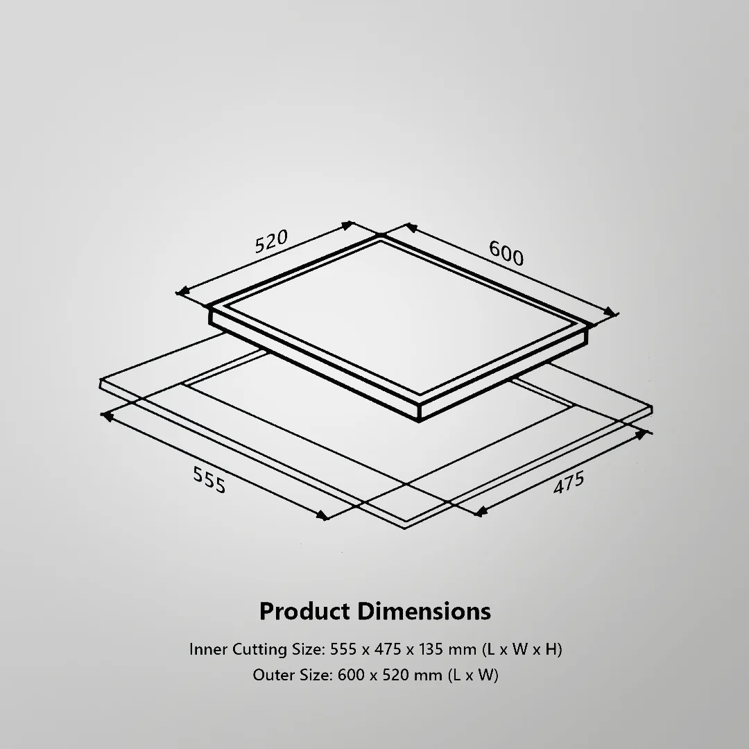 INF 604 Built-In Hob | Auto Ignition | 4 Full Brass High-Efficiency Burners | Triple & Dual Ring Burners | Flame Failure Device