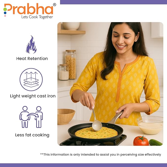 Prabha Black Eisen Cast Iron Dosa Tawa With Steel Handle