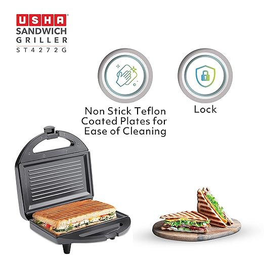 Usha 750 W ST4272 G Non-Stick Food Grade Material Sandwich Griller (Black)