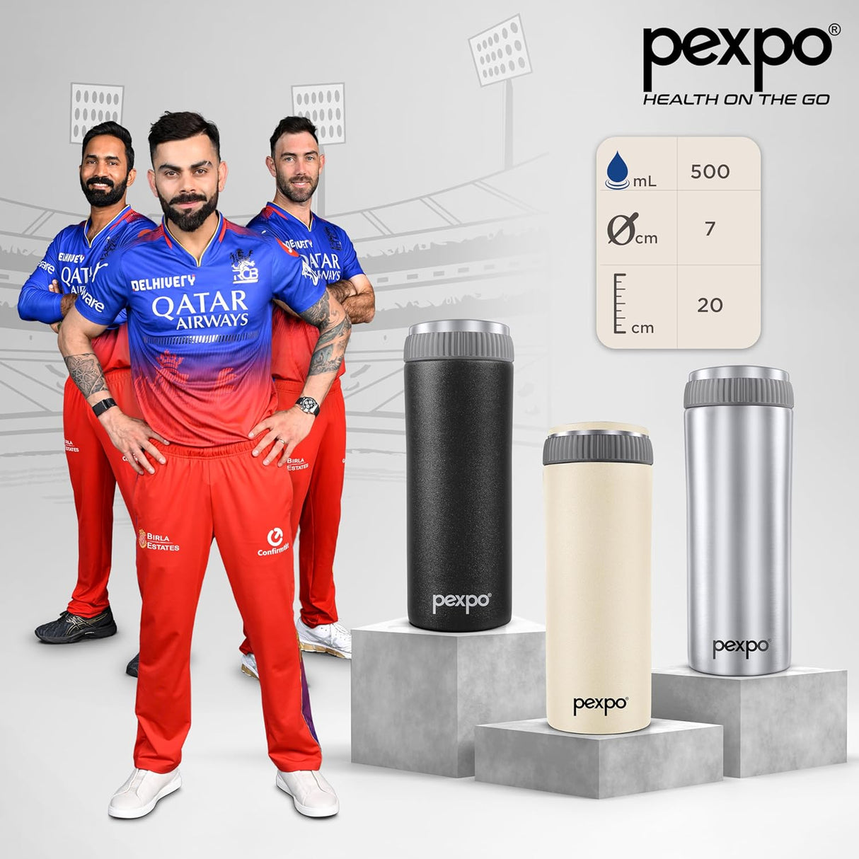 Pexpo Crypto Pro 500 ISI Certified Hot & Cold Flask -Bone Grey Stainless Steel - 430ml | Vacuum Insulated Thermosteel Flask| Leak Proof| Thermos Mug| Travel Mug | Adults| Boys & Girls