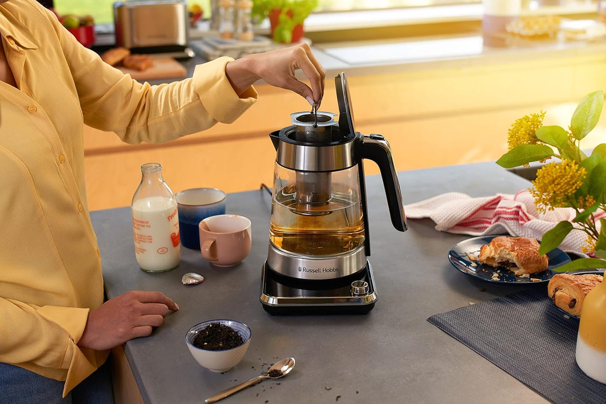 Attentiv 1.7L Electric Cordless Glass Kettle | Removable Infuser Basket - (Variable Temperature (40°C-100°C) | Keep Warm Function, Sleep Timer Function, Touch Screen Controls | 26200-70
