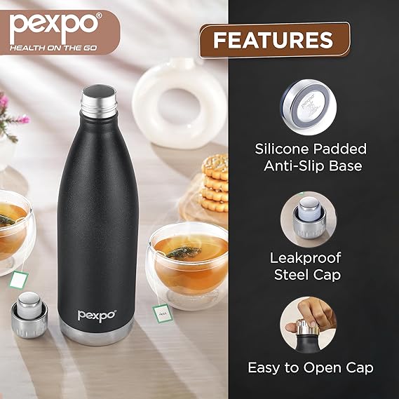 Extreme Pro 850 Thermoflask 830ml Knight Black – ISI Certified Hot & Cold Stainless Steel Bottle, RCB Edition