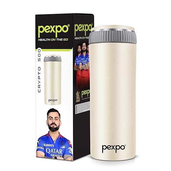 Pexpo Crypto Pro 500 ISI Certified Hot & Cold Flask -Bone Grey Stainless Steel - 430ml | Vacuum Insulated Thermosteel Flask| Leak Proof| Thermos Mug| Travel Mug | Adults| Boys & Girls