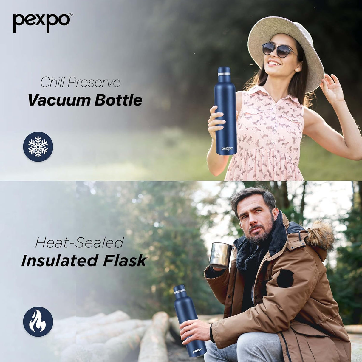 Pexpo Oreo Pro 1000 Stainless Steel Hot and Cold Vacuum Insulated ISI Certified Flask, 980ml, Denim Blue | Double Wall Flask | BPA Free | Office | School | Home | Hiking | Gym| RCB Edition
